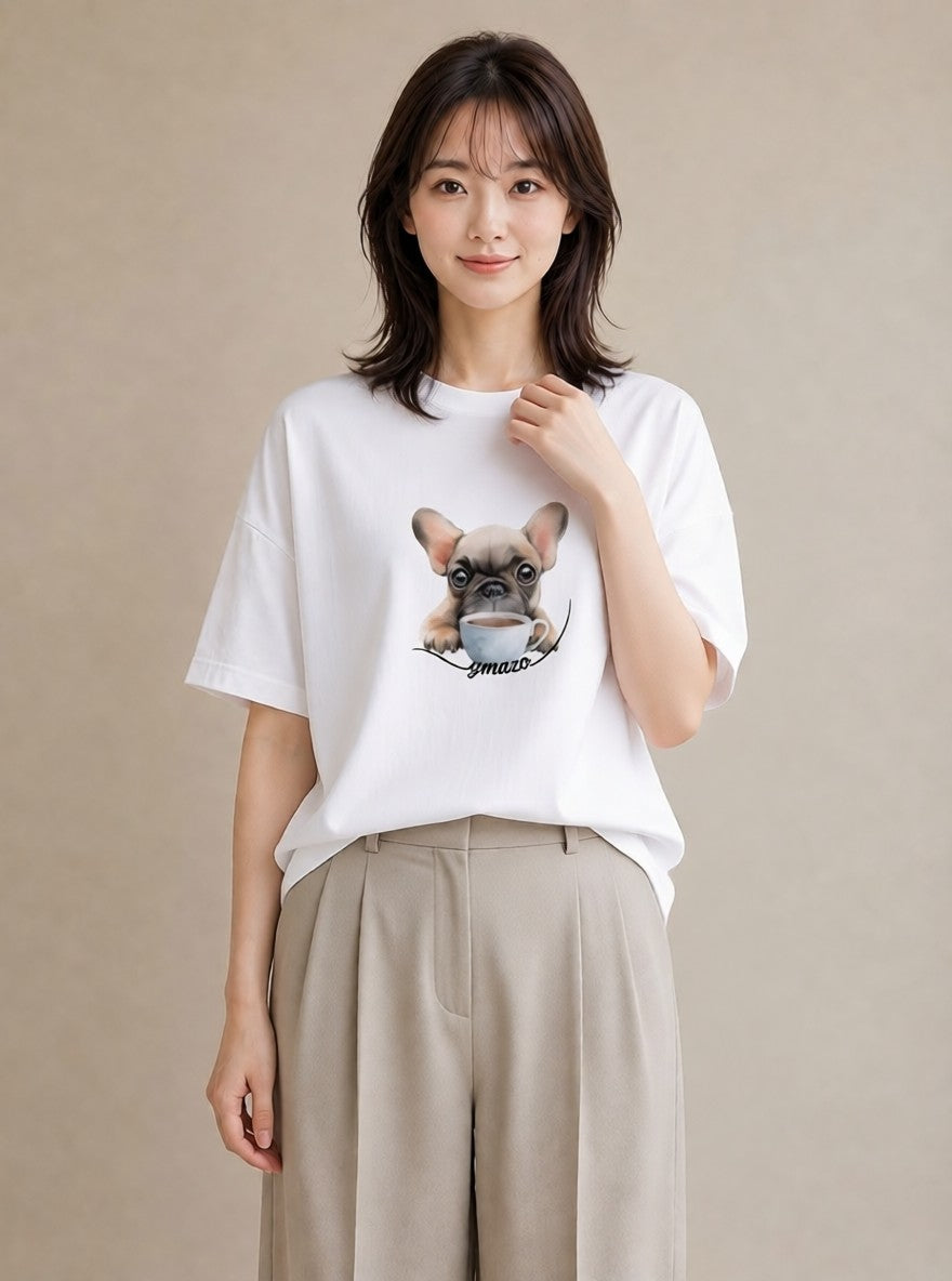 グラフィックTシャツ レディース フレンチブルドッグ フレブル 犬 いぬ イラスト 旅行コーデ ミセス 春コーデ 白T
