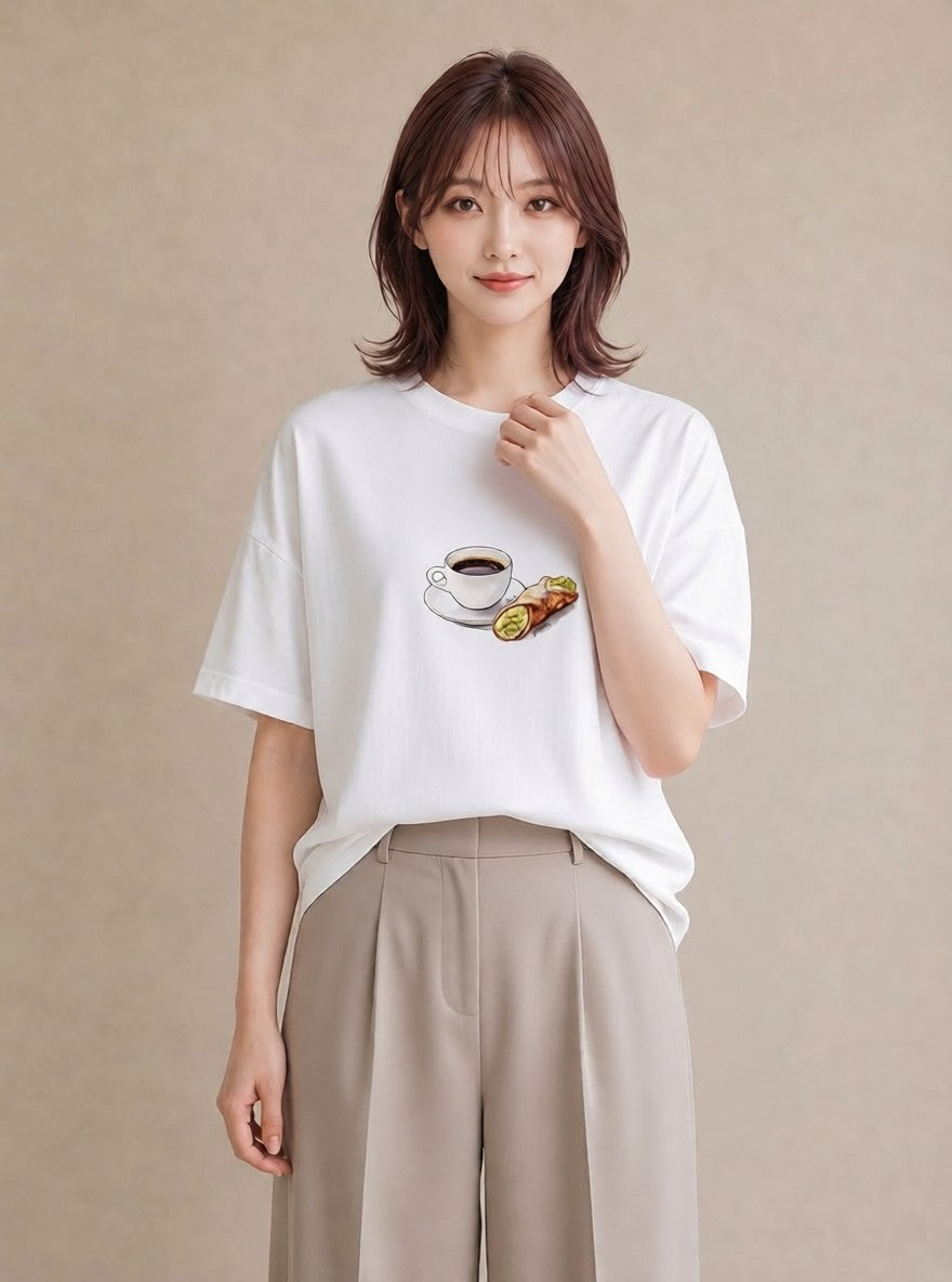 デザインTシャツ レディース ベーグル 食べ物 フード イラスト レトロ 母娘コーデ 自分用 白T