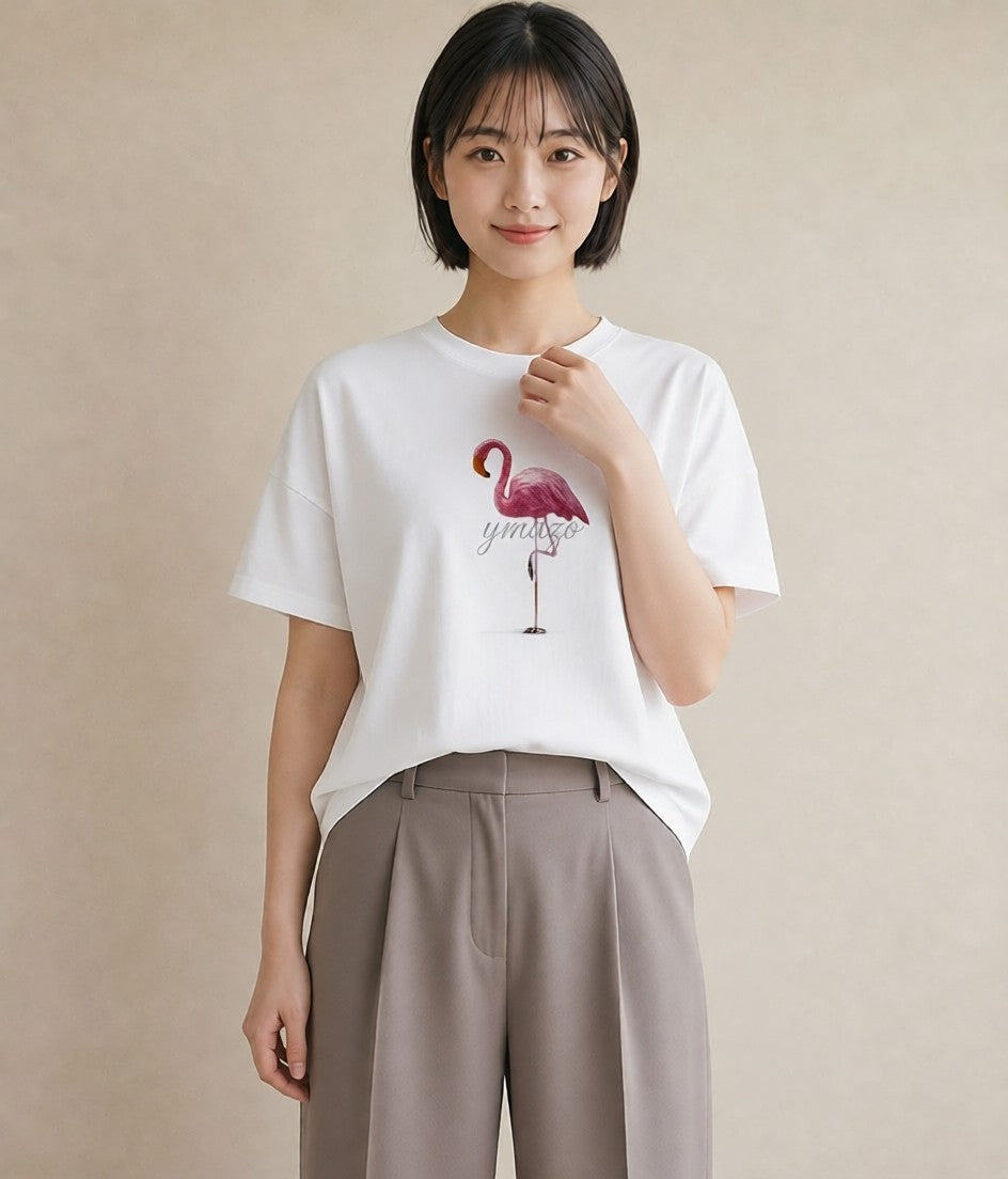 Tシャツ レディース フラミンゴ 動物 アニマル イラスト お揃い 親子 白T