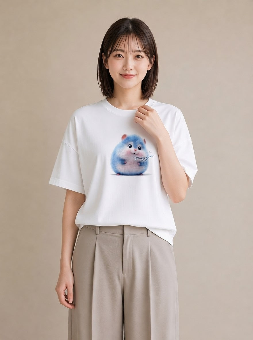 デザインTシャツ レディース ロボロフスキー ペット 動物 イラスト ヴィンテージ風 カジュアルコーデ 買い物 白T