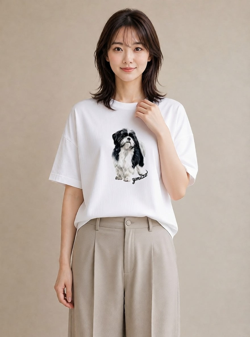 プリントTシャツ レディース 狆 犬 いぬ イラスト 水彩風 おしゃれギフト 社会人 白T