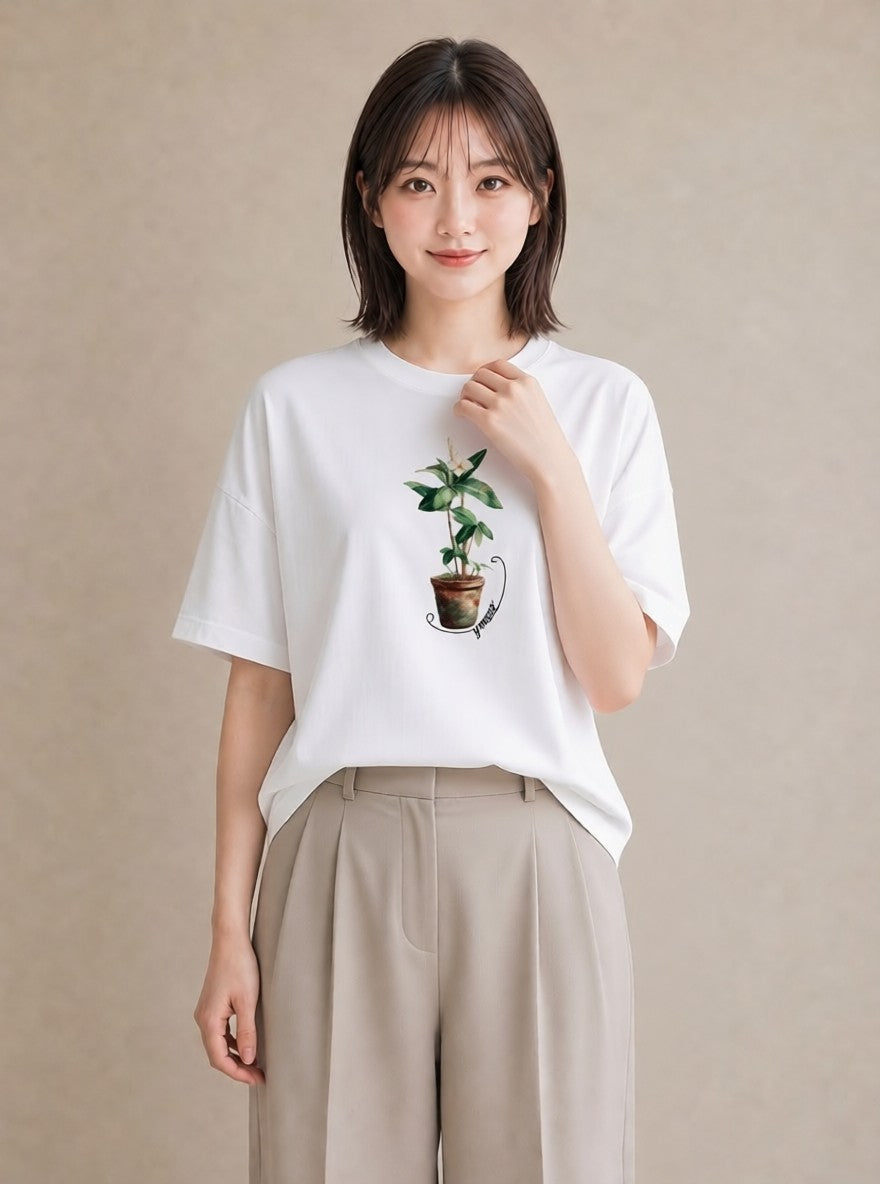 Tシャツ レディース 観葉植物 植物 ボタニカル イラスト 水彩風 ラフ レイヤード 白T