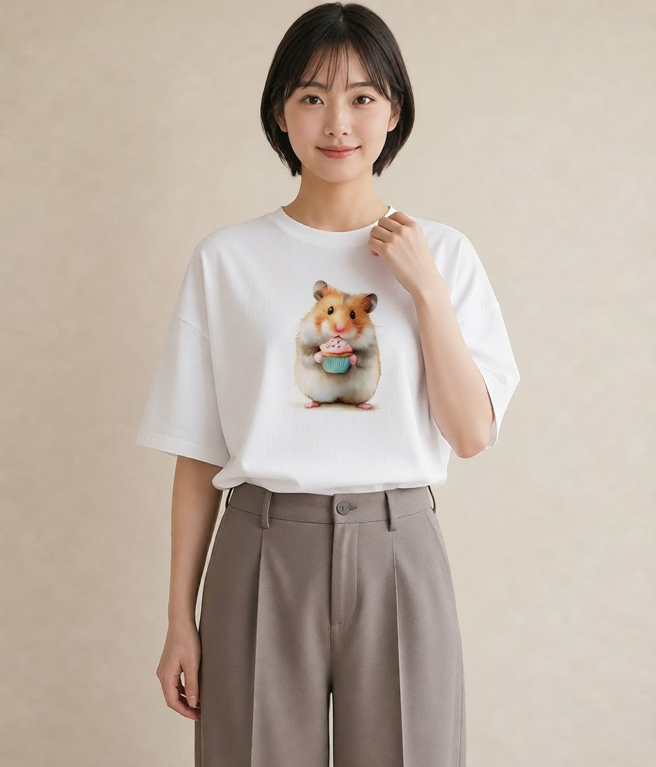 グラフィックTシャツ レディース モルモット ペット 動物 イラスト ユニーク 在宅 公園 白T
