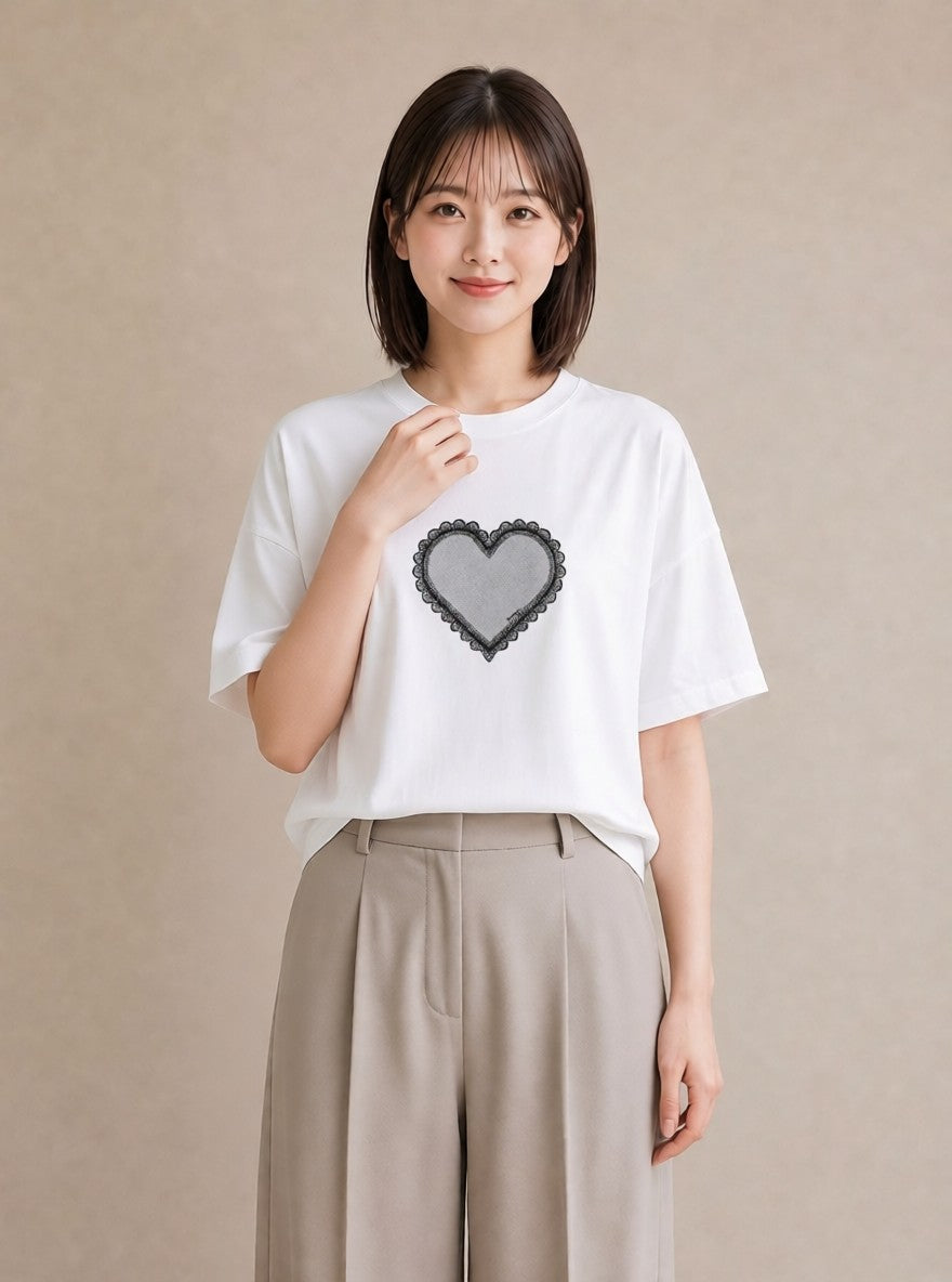 デザインTシャツ レディース レースハンカチ レース ハンカチ ナチュラル アンティーク イラスト 抜け感 カジュアルコーデ 買い物 白T