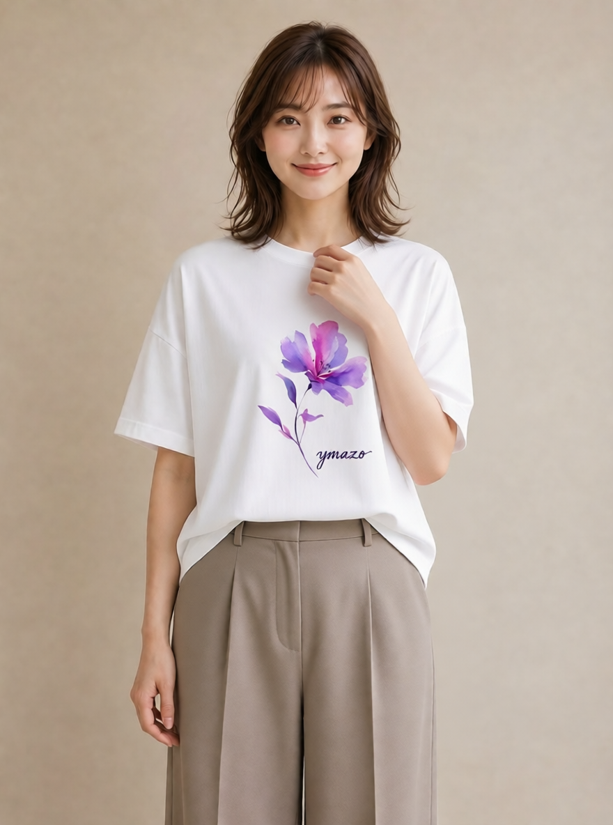 デザインTシャツ レディース パンジー 花 花柄 イラスト レトロ 通学 誕生日プレゼント 白T
