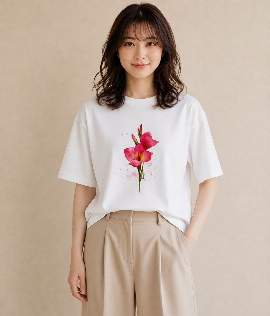 デザインTシャツ レディース ポスト 野の花 レトロ ナチュラル アンティーク イラスト きれいめ 旅行 母娘コーデ 白T
