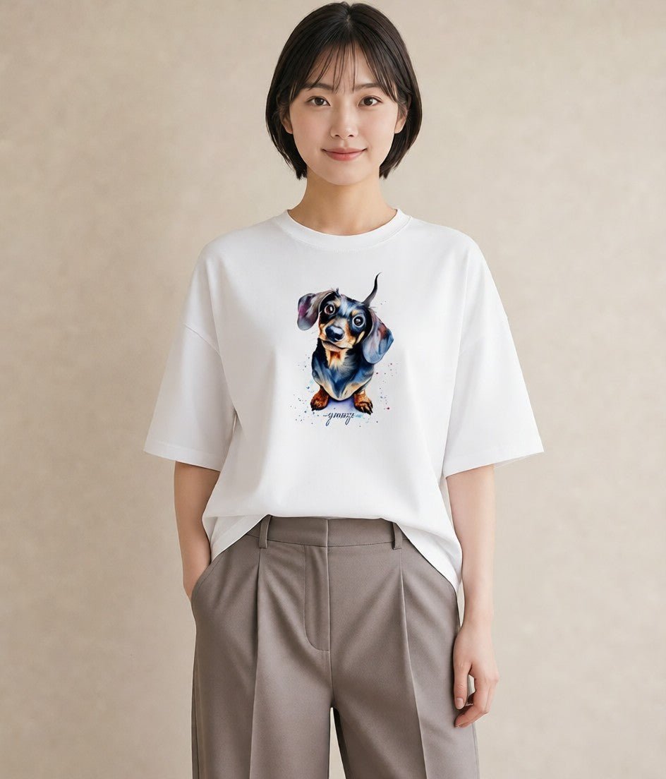 プリントTシャツ レディース 犬好き 犬 いぬ イラスト ラフ 送別ギフト 通勤 白T
