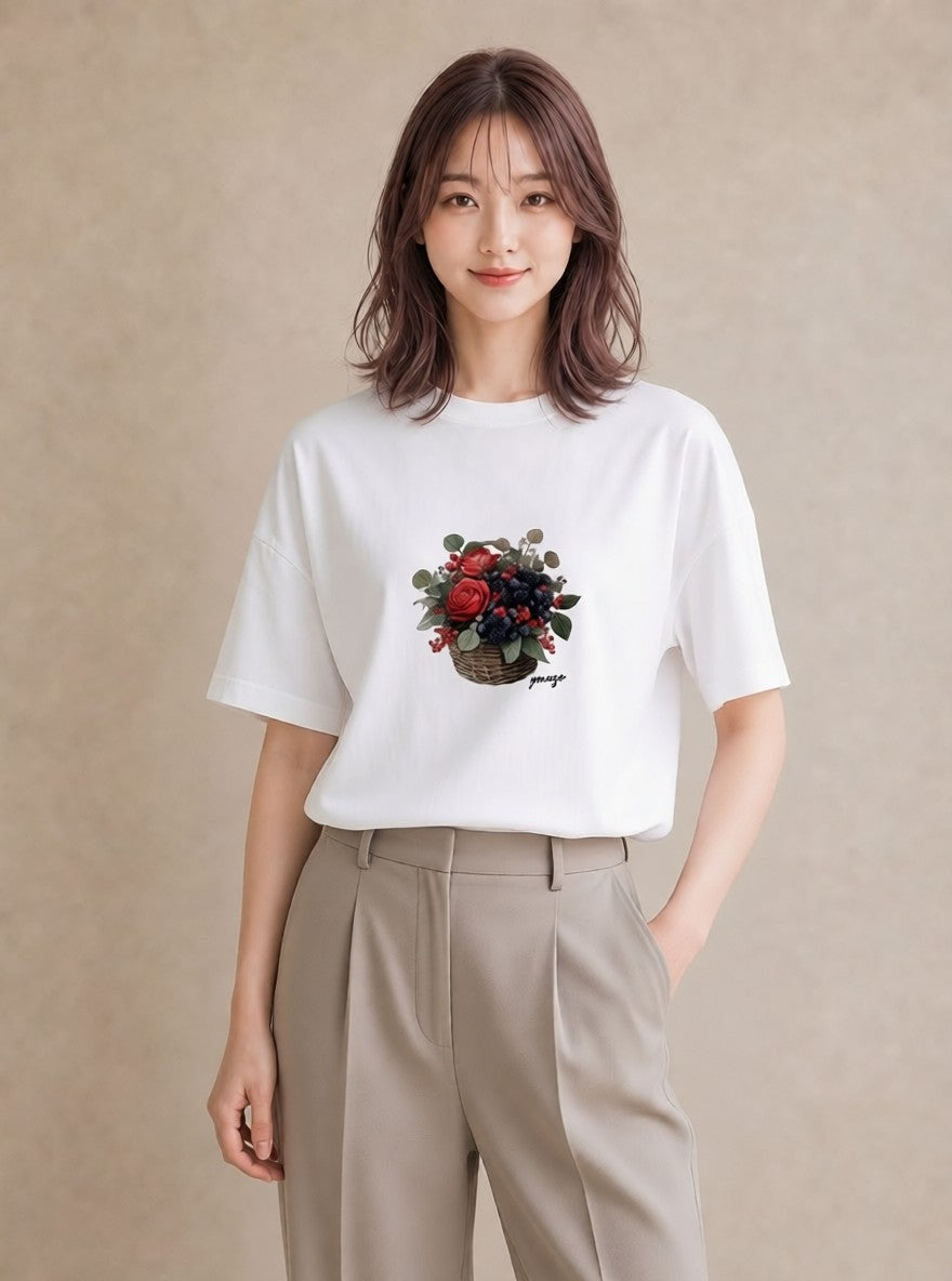 Tシャツ レディース 木の実 植物 ボタニカル イラスト ゆるかわ 誕生日プレゼント 綿100 白T