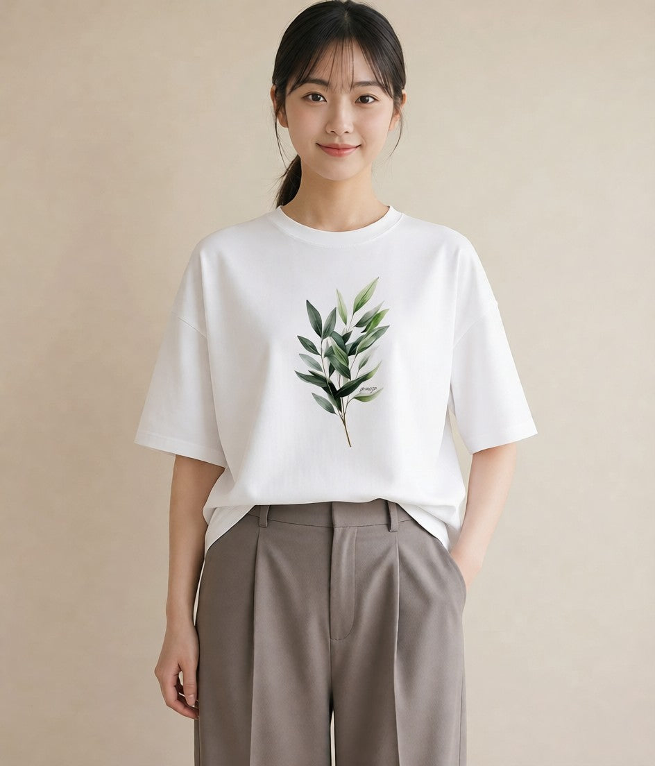 半袖Tシャツ レディース 葉っぱ 植物 ボタニカル イラスト ヴィンテージ風 春コーデ 姉妹 白T