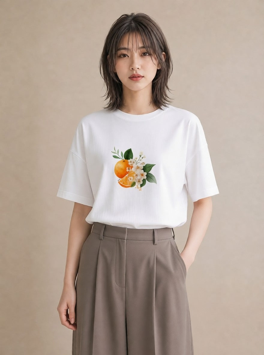 デザインTシャツ レディース 金木犀 花 花柄 イラスト 旅行コーデ ママ カフェ服 白T