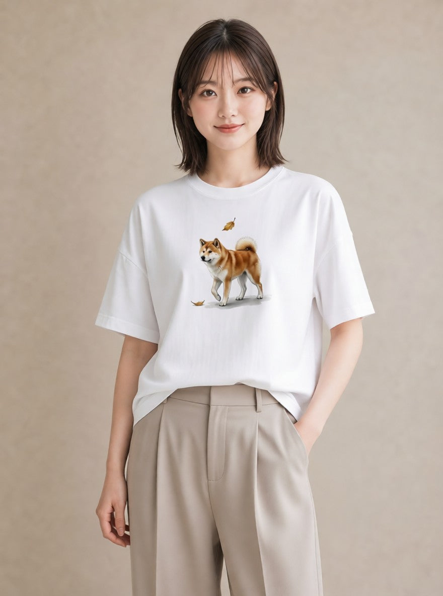 Tシャツ レディース 秋田犬 犬 いぬ イラスト ラフ 春服 ミセス 白T