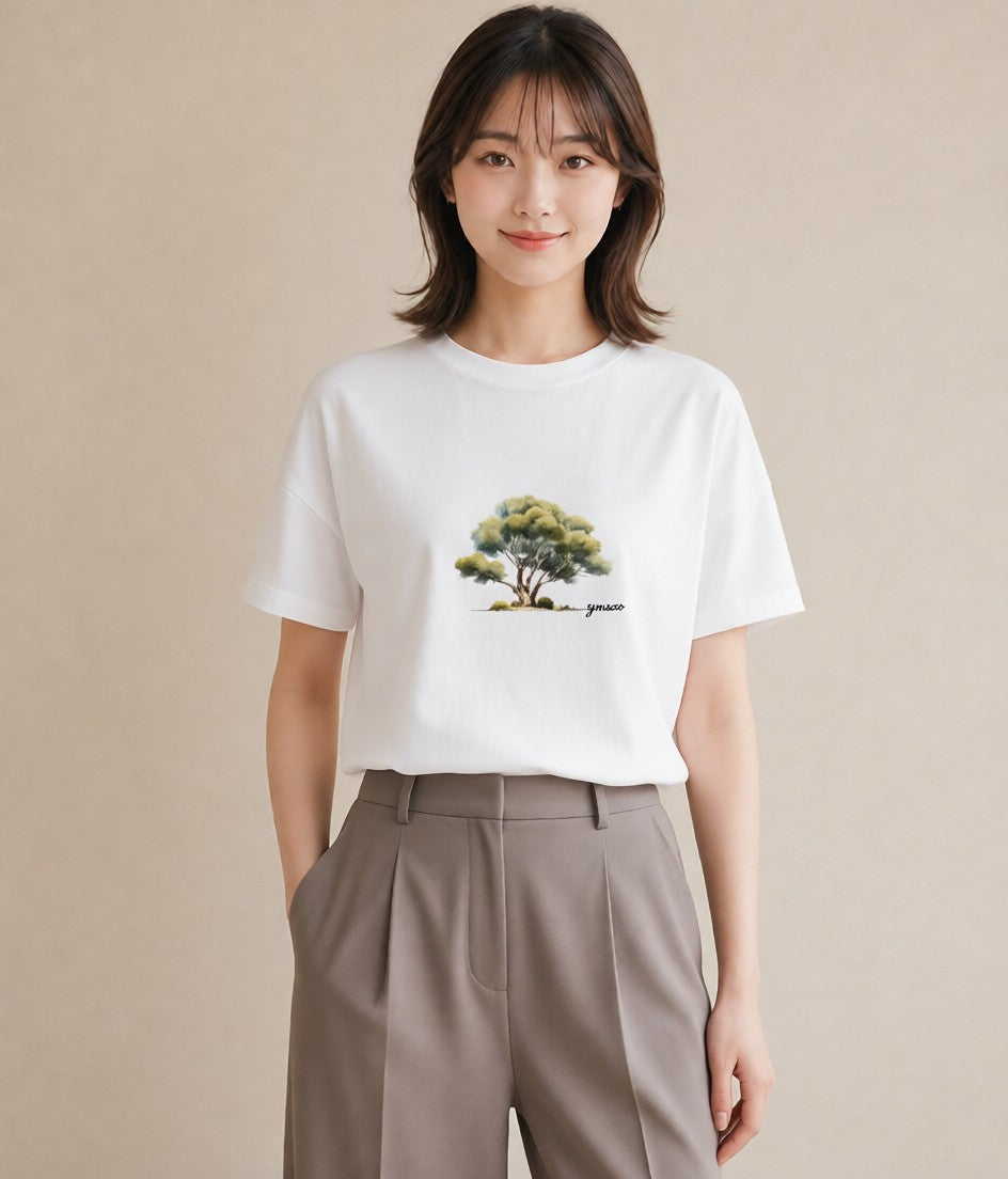 グラフィックTシャツ レディース 盆栽 植物 ボタニカル イラスト きれいめカジュアル デート 帰省 白T