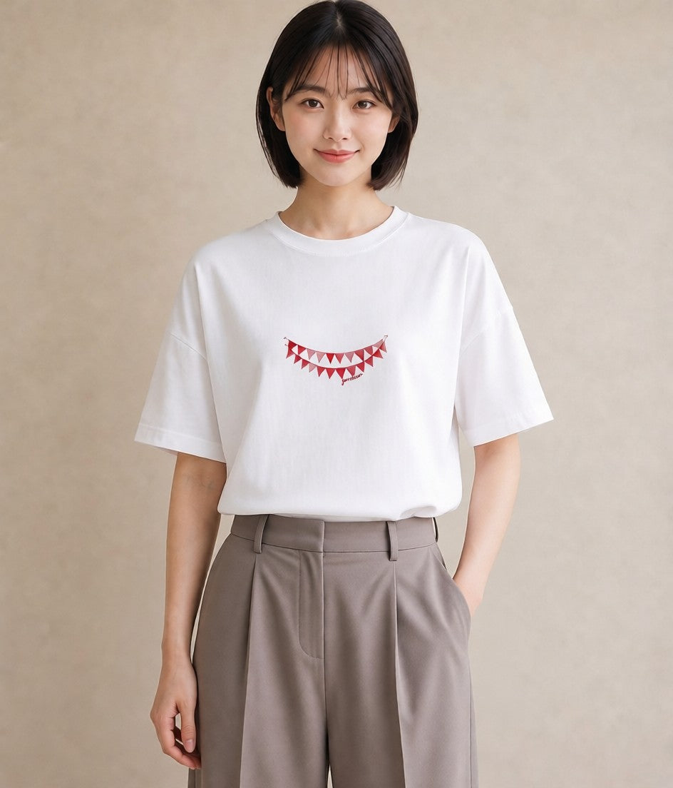 Tシャツ レディース 洗濯物 風 ナチュラル アンティーク イラスト 線画 カフェ服 クリスマス 白T