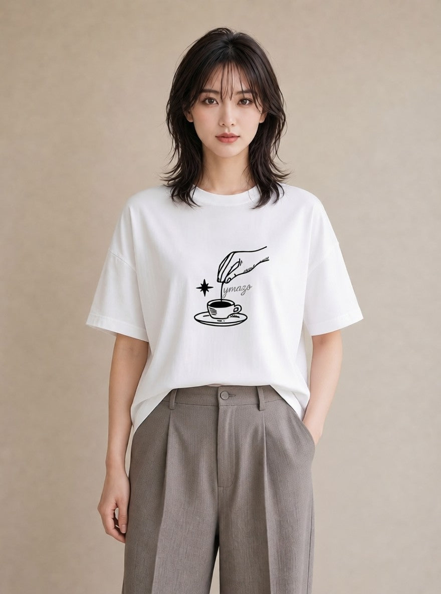 Tシャツ レディース コーヒー カフェ 珈琲 イラスト 水彩風 誕生日プレゼント 綿100 白T