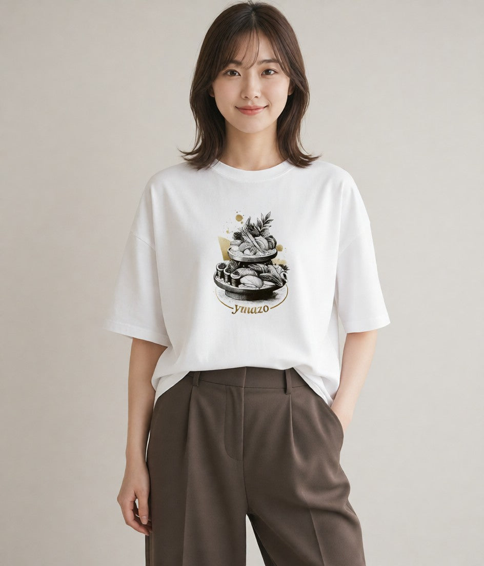 プリントTシャツ レディース お寿司 食べ物 フード イラスト 水彩風 ラフ レイヤード 白T