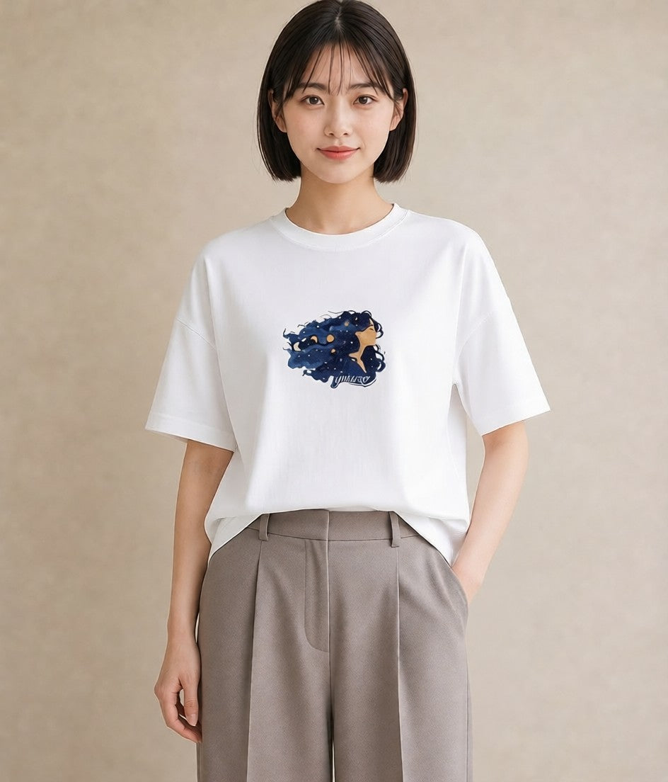 Tシャツ レディース 獅子座 星空 宇宙 イラスト お洒落 帰省 ラフ 白T