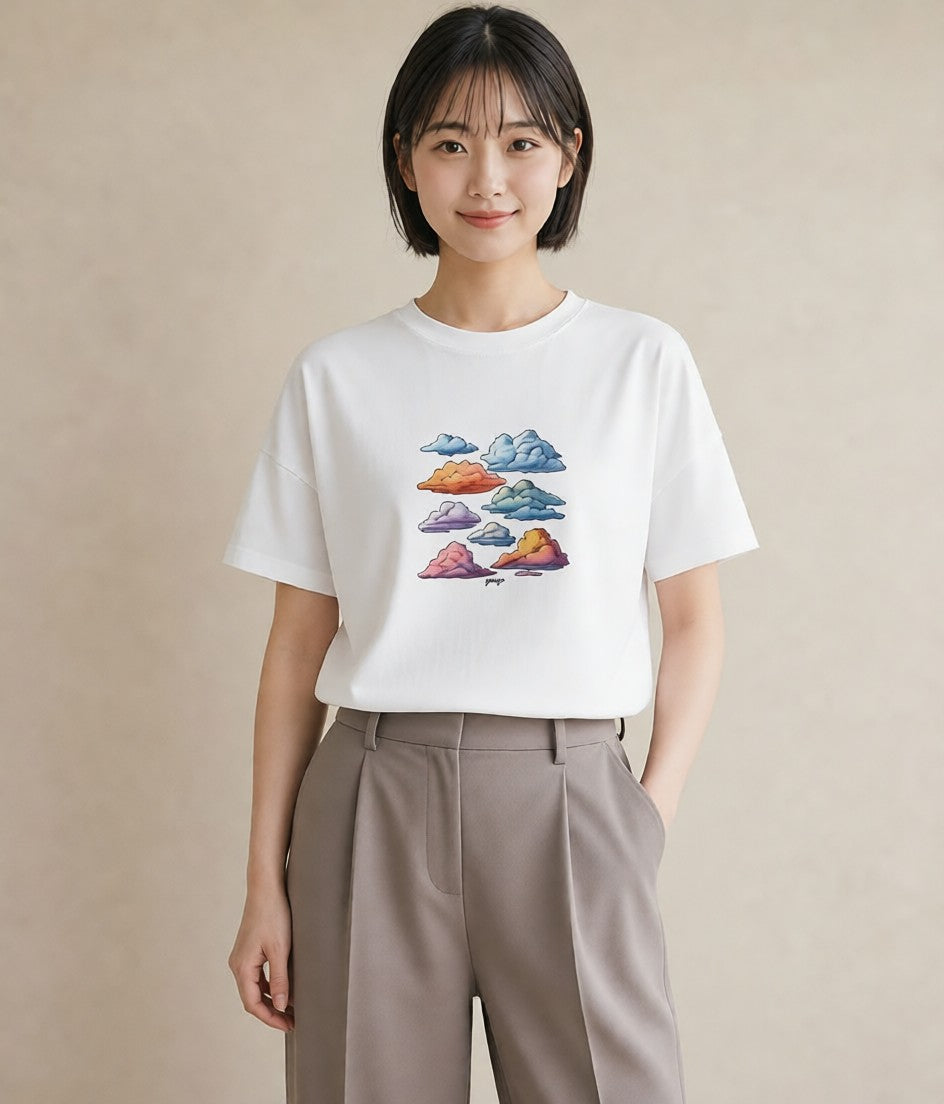 Tシャツ レディース 空 星空 宇宙 イラスト 休日コーデ カフェ巡り 女子会 白T