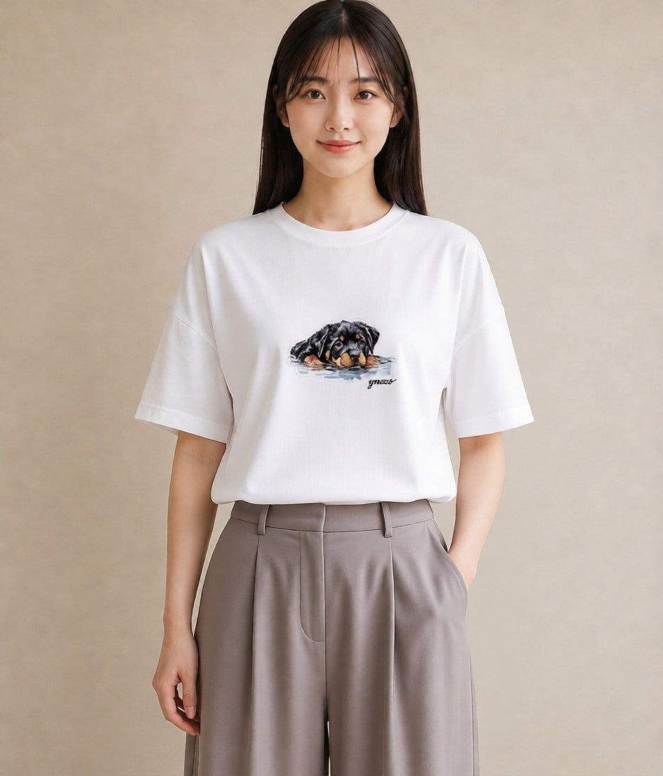 半袖Tシャツ レディース 黒柴 犬 いぬ イラスト シック クリスマス 旅行 白T
