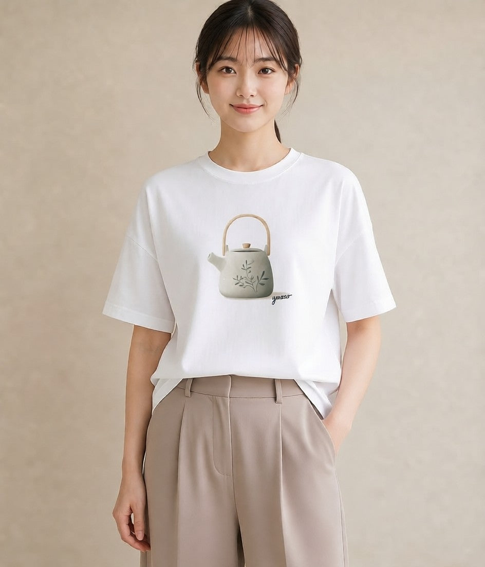 デザインTシャツ レディース ハーブティー 食べ物 フード イラスト 韓国風 春コーデ 姉妹 白T
