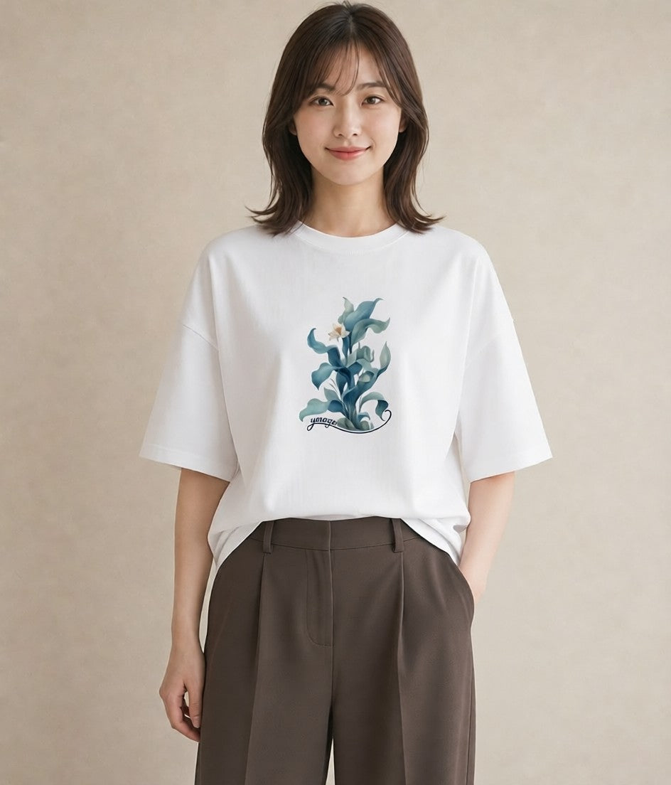 プリントTシャツ レディース すずらん 花 花柄 イラスト ミニマル お揃い 親子 白T