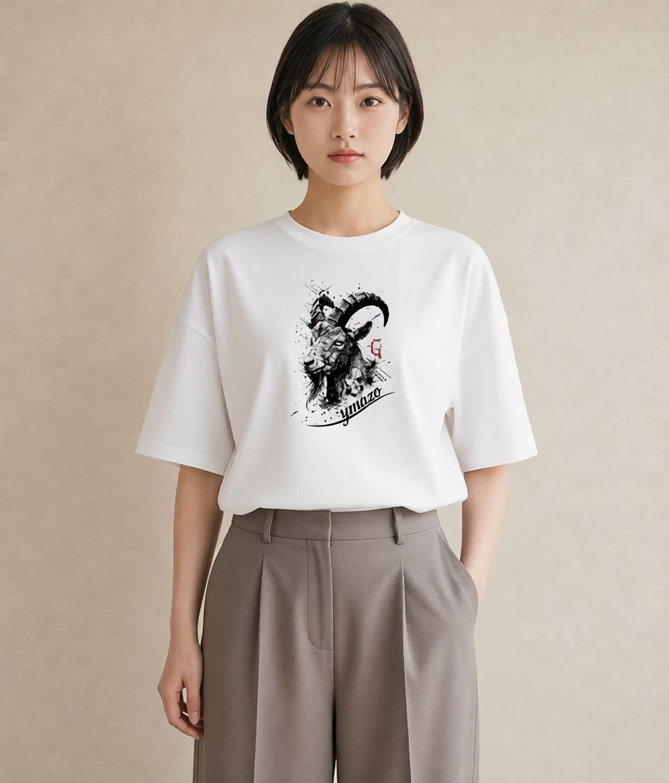 グラフィックTシャツ レディース 山羊座 星空 宇宙 イラスト 旅行コーデ ペアコーデ 秋コーデ 白T