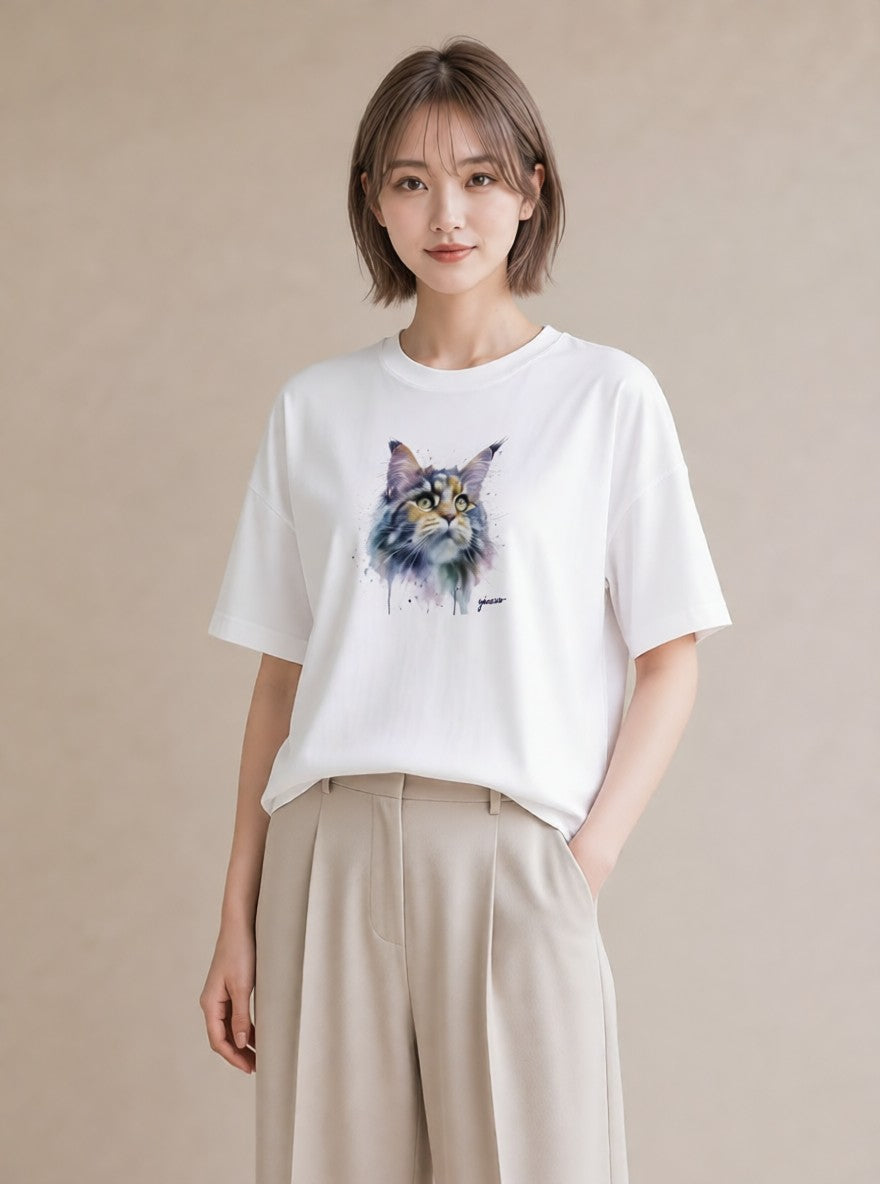 グラフィックTシャツ レディース 猫好き 猫 ねこ イラスト ミニマル お出かけ 普段着 白T