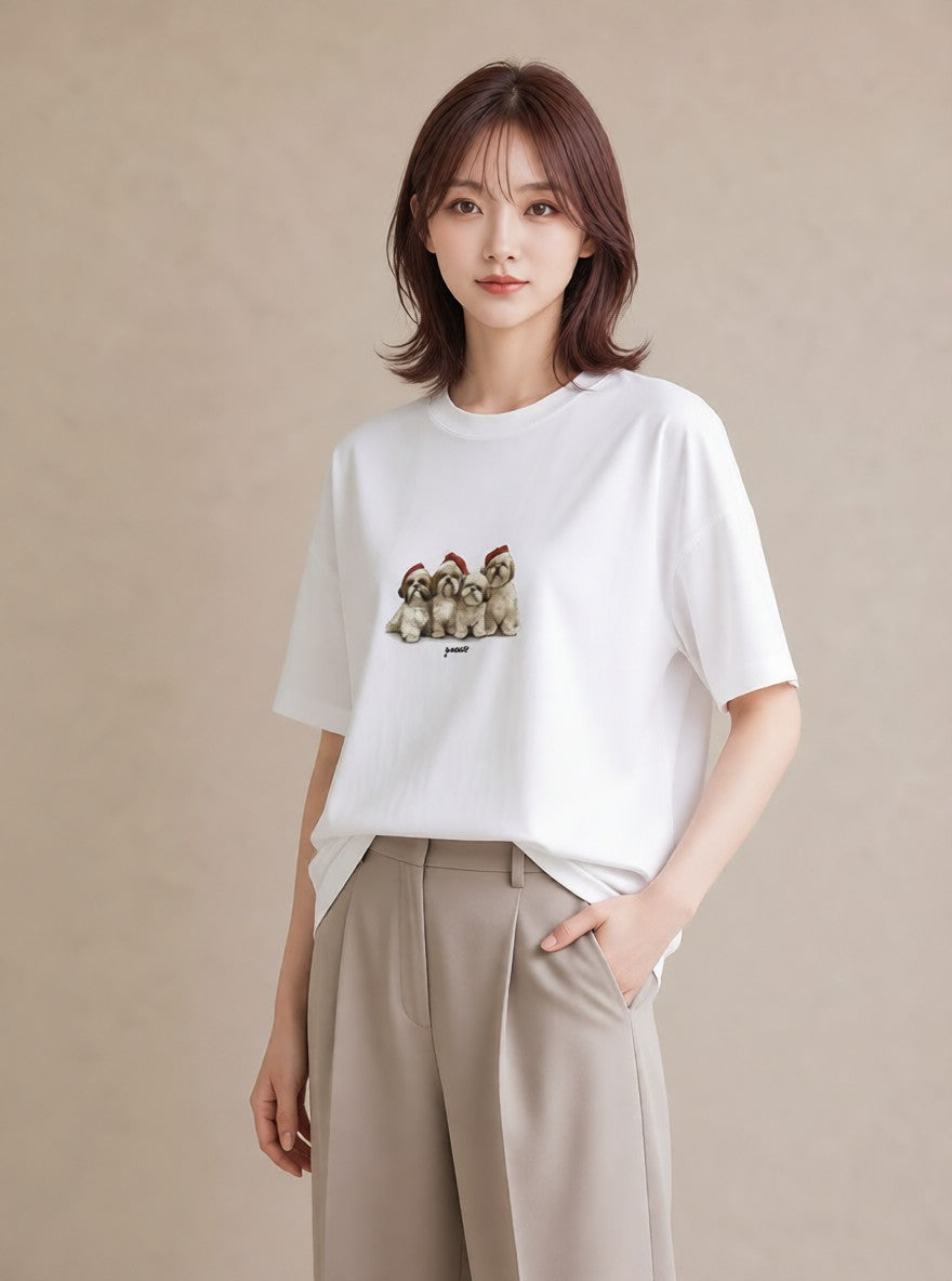 Tシャツ レディース 狆 犬 いぬ イラスト ゆるかわ 秋コーデ おしゃれギフト 白T