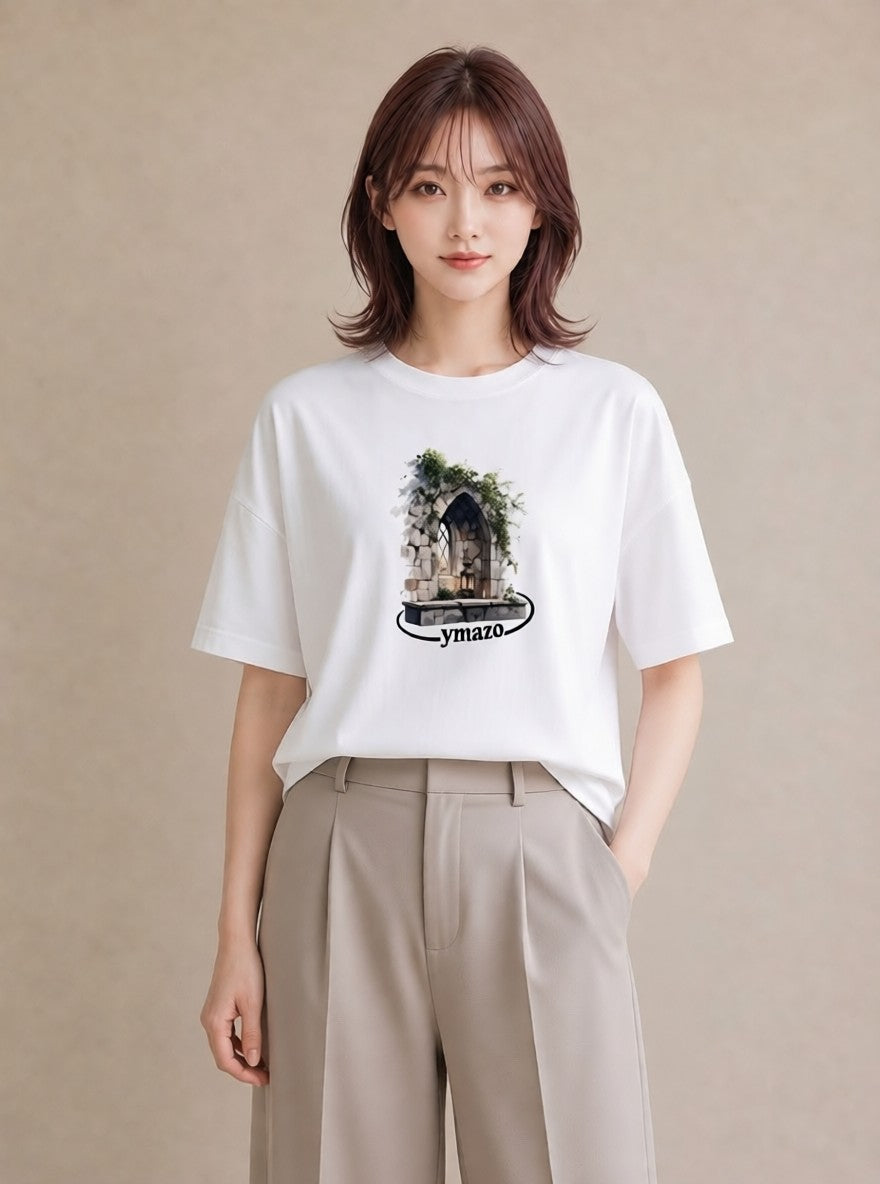 プリントTシャツ レディース 夕暮れ バルコニー 夕焼け ナチュラル アンティーク イラスト お揃い 親子 白T