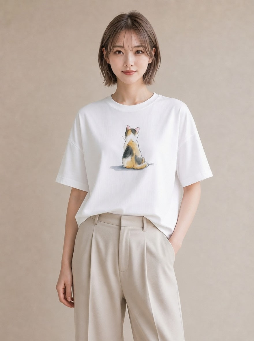 グラフィックTシャツ レディース 白猫 猫 ねこ イラスト お洒落 通勤 在宅 白T