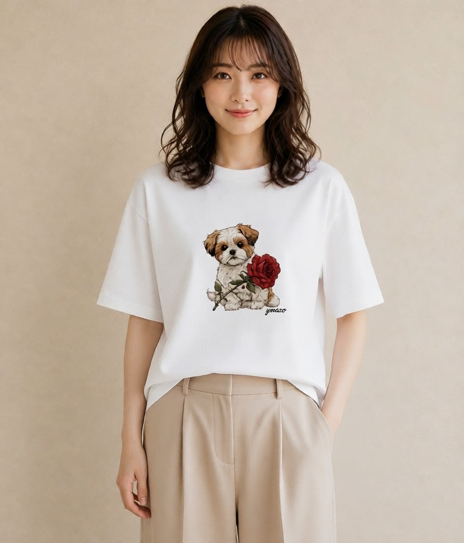 デザインTシャツ レディース ペキニーズ 犬 いぬ イラスト 抜け感 カフェ巡り 女子会 白T