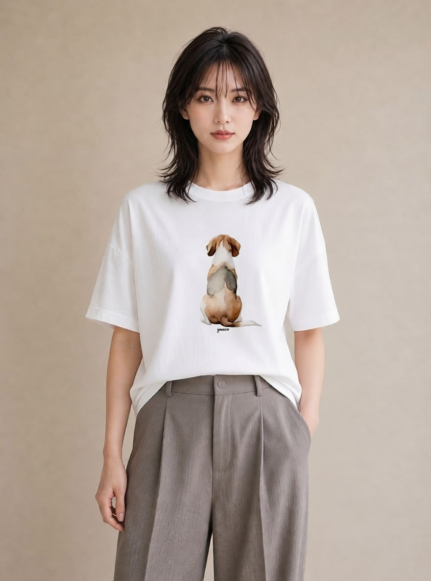 Tシャツ レディース ビーグル 犬 いぬ イラスト きれいめカジュアル ミセス 春コーデ 白T