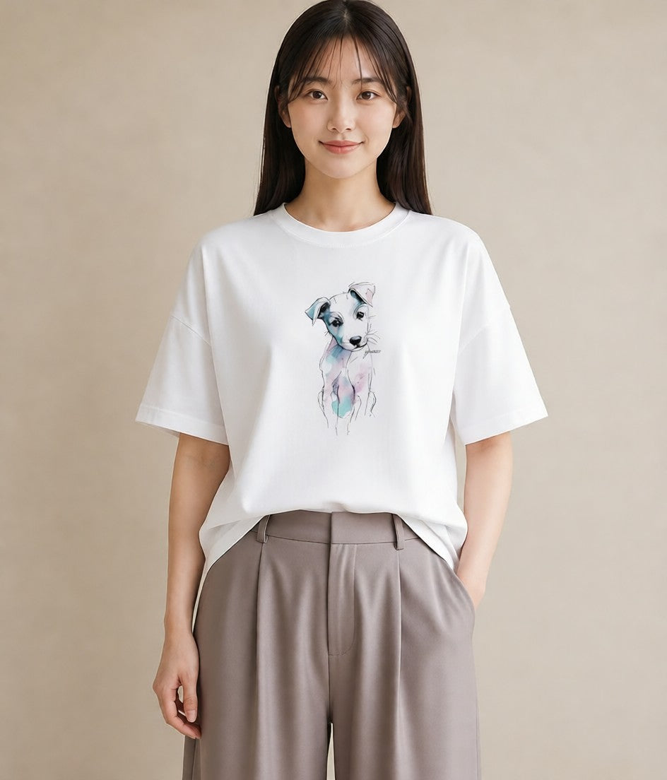 グラフィックTシャツ レディース わんちゃん 犬 いぬ イラスト ガーリー 親子 20代 白T