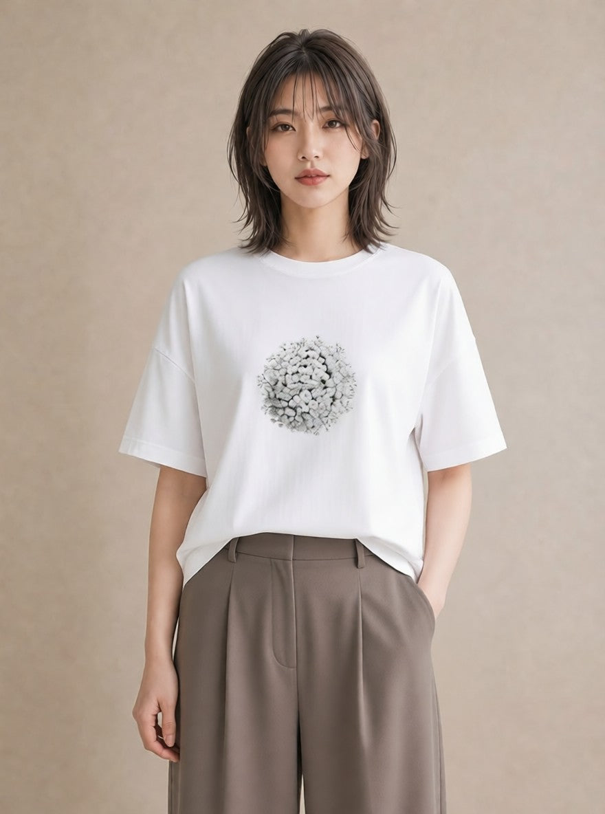 Tシャツ レディース カスミソウ かすみ草 花 花柄 イラスト 普段使い カジュアルコーデ 買い物 白T