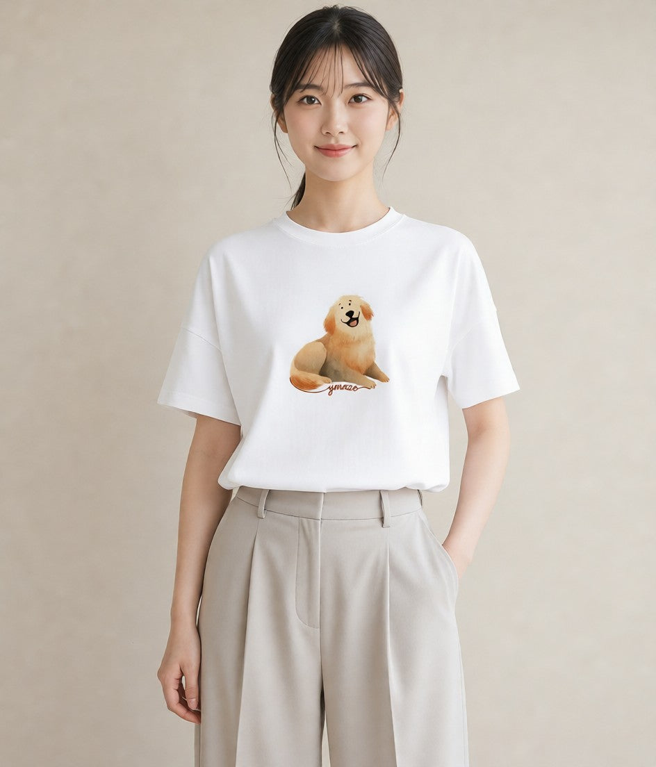 Tシャツ レディース ゴールデンレトリバー ゴールデン 犬 いぬ イラスト 淡色 20代 カジュアルコーデ 白T
