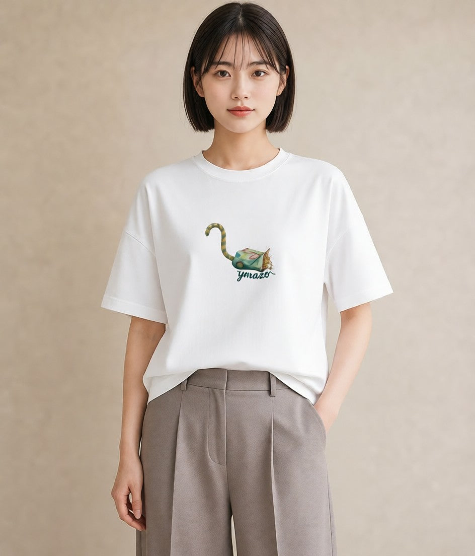 デザインTシャツ レディース スコティッシュフォールド 猫 ねこ イラスト こなれ感 休日 ペアコーデ 白T