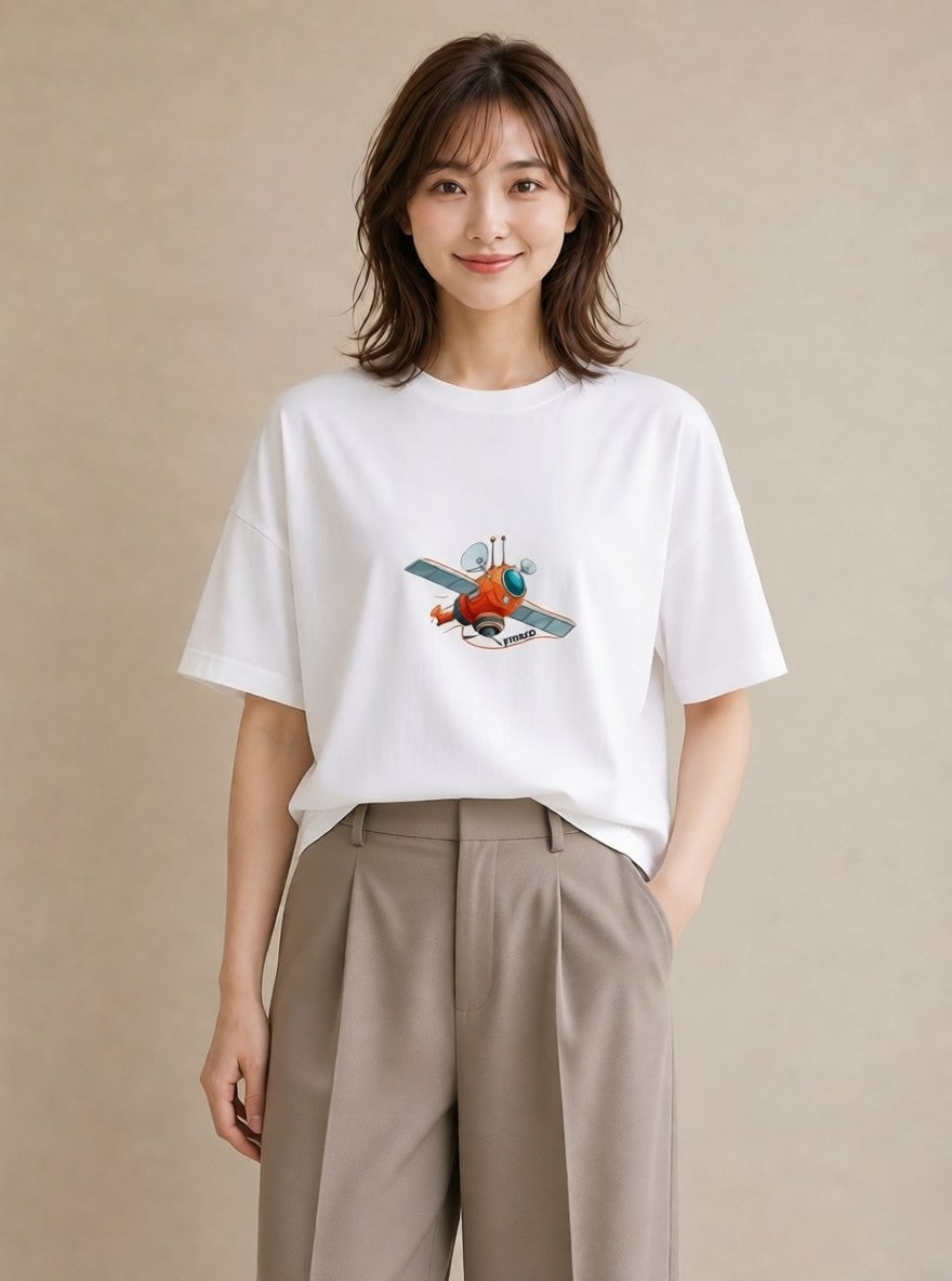 Tシャツ レディース ロケット 星空 宇宙 イラスト ミニマル 買い物 夏コーデ 白T