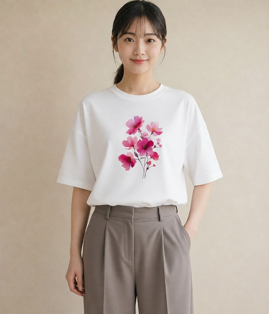 グラフィックTシャツ レディース 梅 花 花柄 イラスト ガーリー 女性 旅行用 白T
