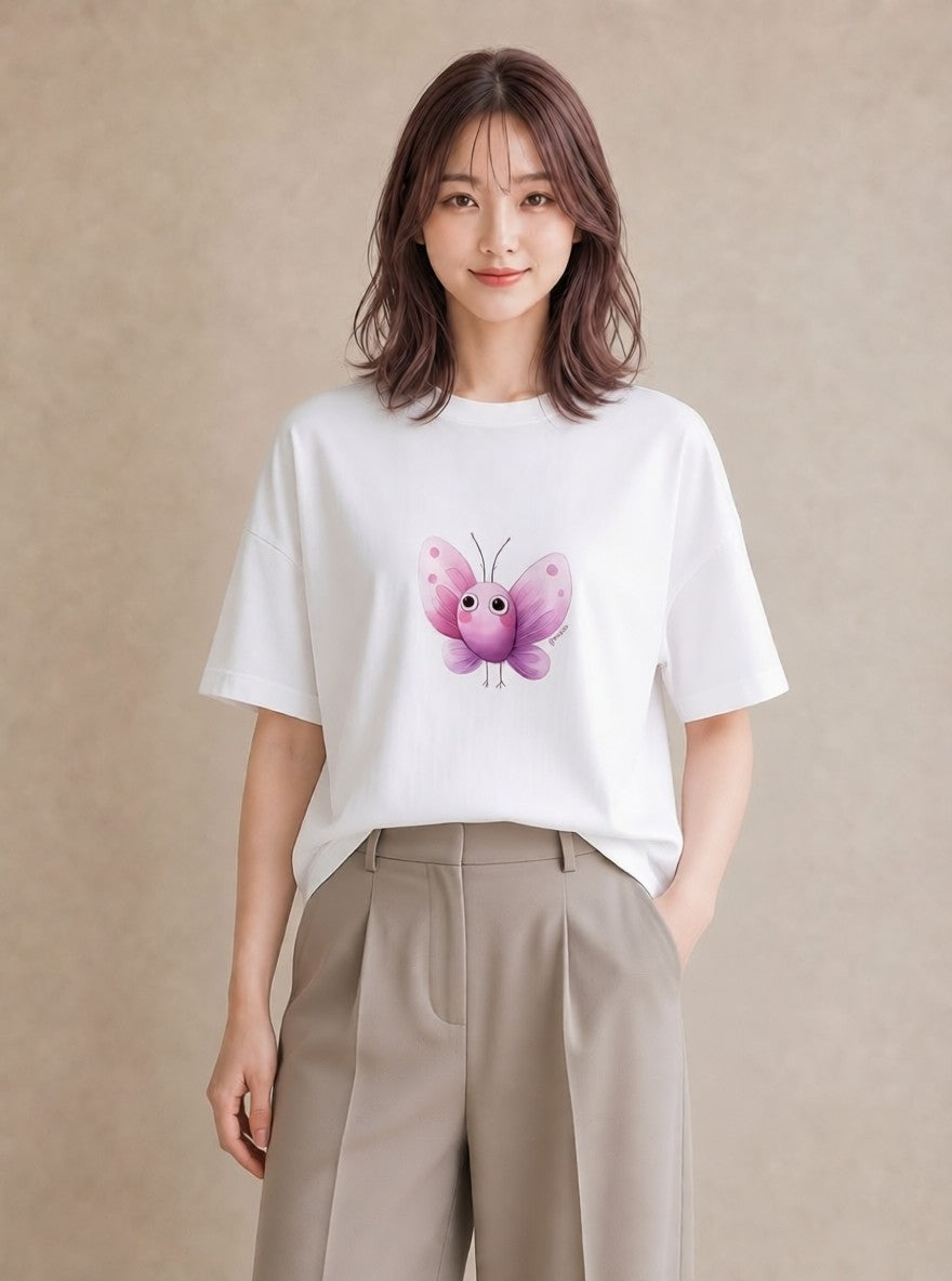 デザインTシャツ レディース ちょうちょ 蝶 バタフライ 昆虫 虫 イラスト 普段着 週末コーデ 白T