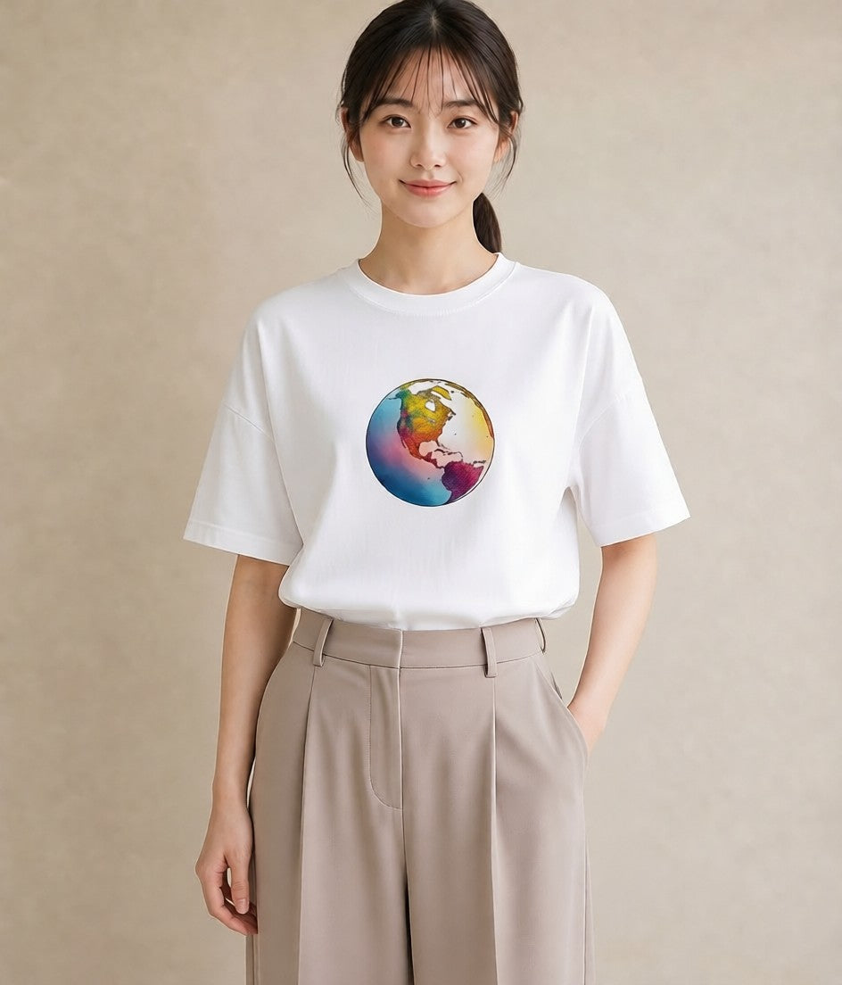 デザインTシャツ レディース 地球 星空 宇宙 イラスト ミニマル 女子会 お揃い 白T