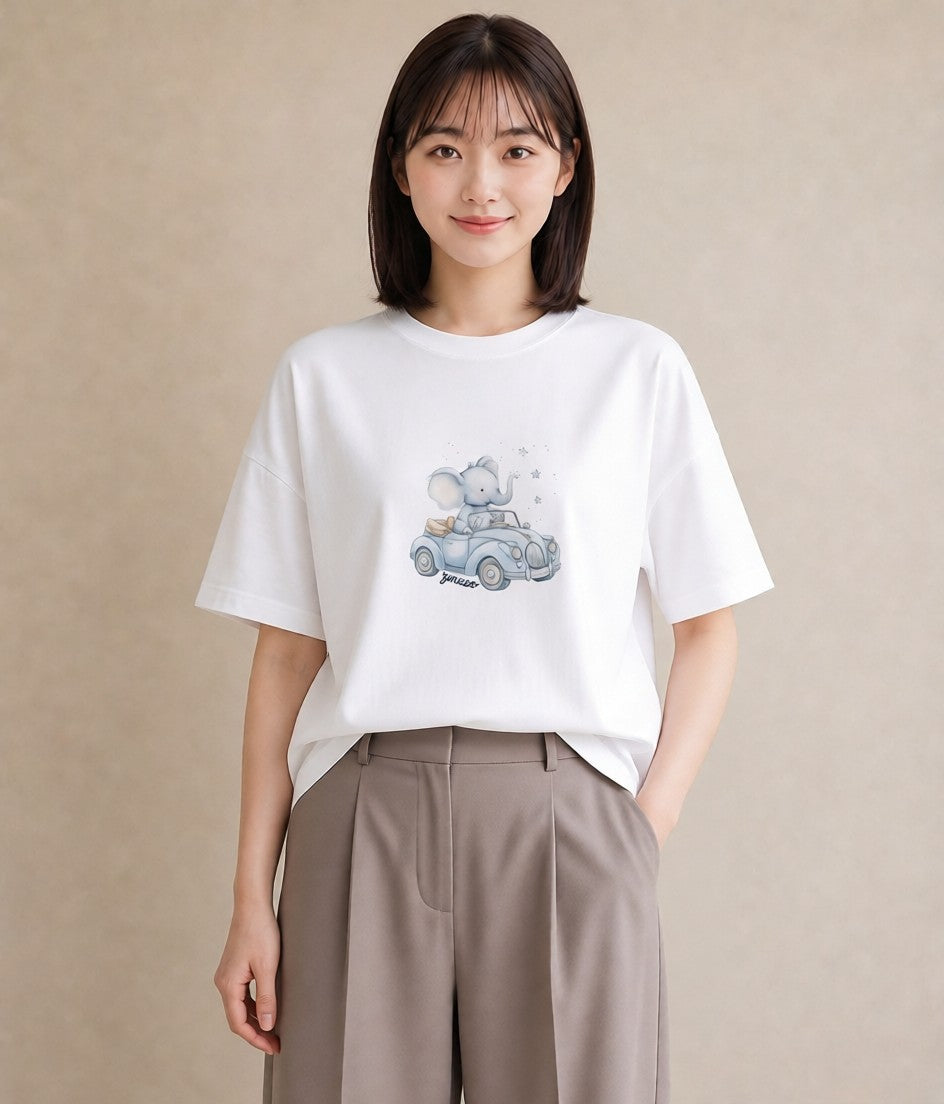 Tシャツ レディース ぞう 動物 アニマル イラスト モード レイヤード 友達ギフト 白T