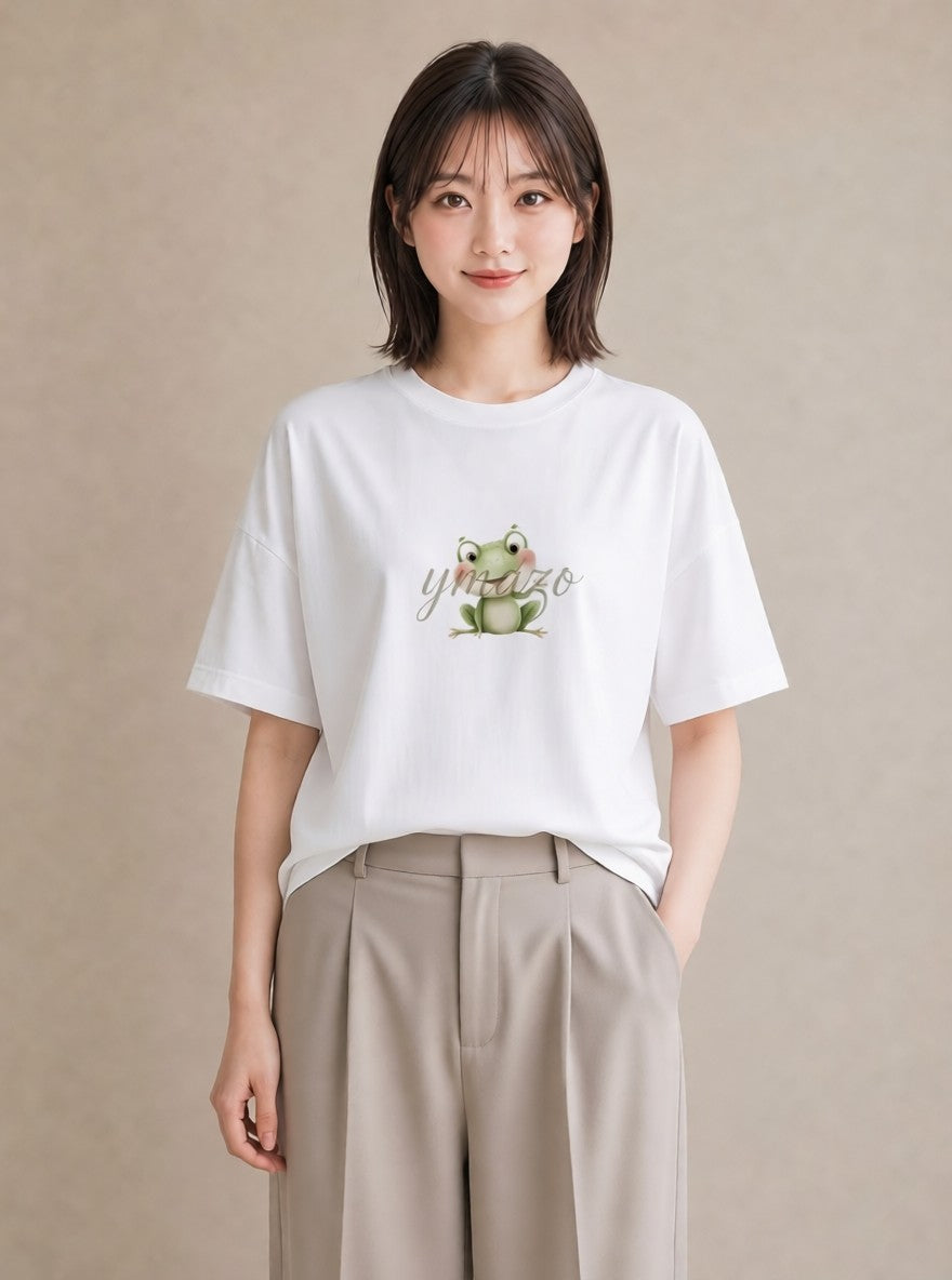 デザインTシャツ レディース アマガエル ペット 動物 イラスト 旅行コーデ お出かけ 普段着 白T
