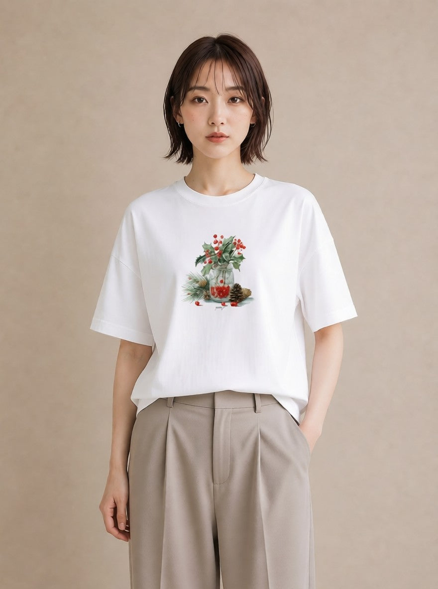 プリントTシャツ レディース 木の実 植物 ボタニカル イラスト 姉妹 送別ギフト 白T