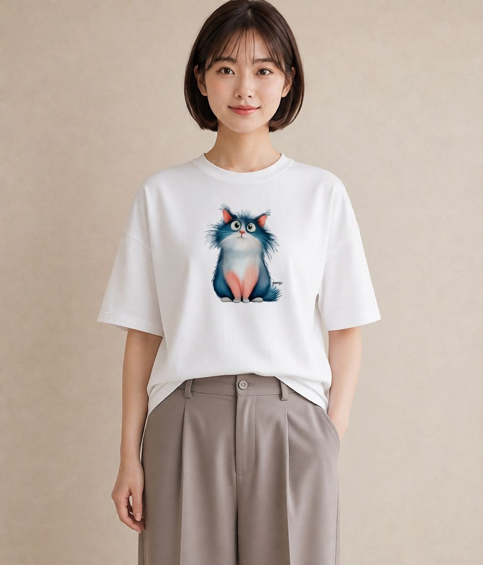 Tシャツ レディース メインクーン 猫 ねこ イラスト ペアコーデ 秋コーデ 白T
