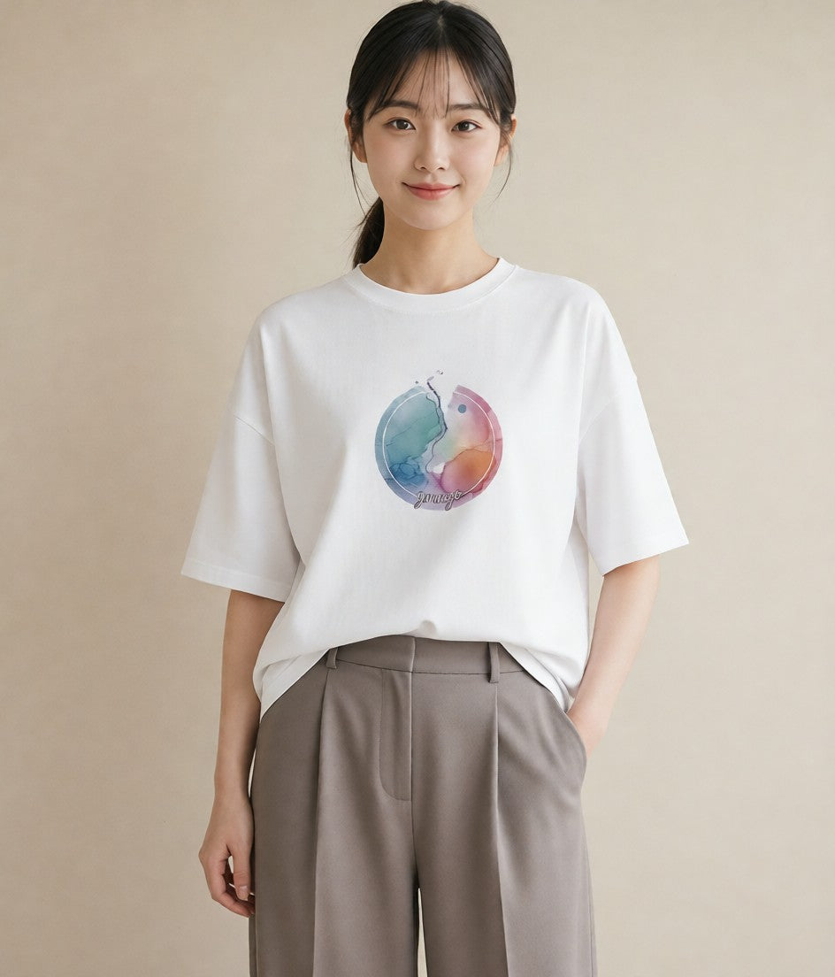 Tシャツ レディース 双子座 星空 宇宙 イラスト 普段使い カフェ巡り 女子会 白T