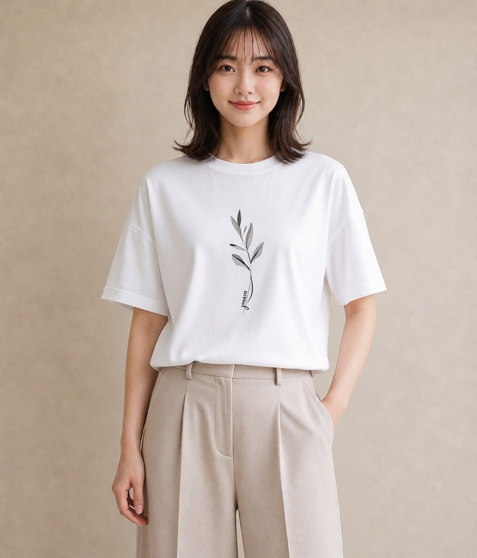 デザインTシャツ レディース 観葉植物 ボタニカル 植物 イラスト アート風 女性 旅行用 白T