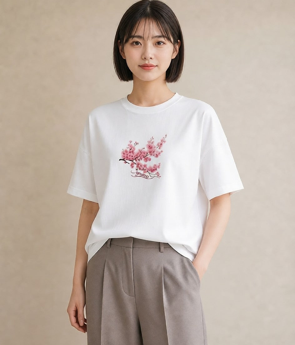 デザインTシャツ レディース 梅 花 花柄 イラスト 休日コーデ ホワイトデー 春服 白T