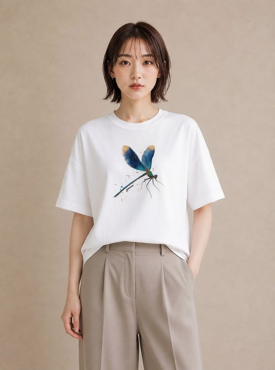 Tシャツ レディース ホタル 昆虫 虫 イラスト ラフカジュアル 買い物 夏コーデ 白T