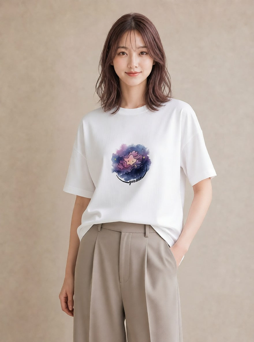 半袖Tシャツ レディース 天秤座 星空 宇宙 イラスト 上品 旅行 母娘コーデ 白T