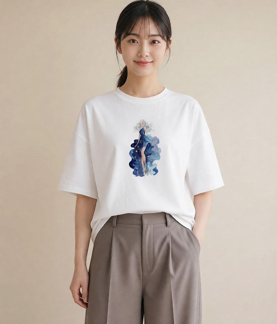 グラフィックTシャツ レディース 乙女座 星空 宇宙 イラスト きれいめカジュアル 春服 ミセス 白T