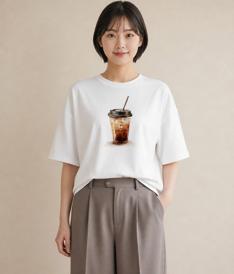 半袖Tシャツ レディース カフェラテ 食べ物 フード イラスト きれいめ 春コーデ 姉妹 白T